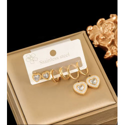 3 PAIRS HEART EARRINGS