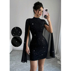 GLITTER LANTERN SLEEVE DRESS