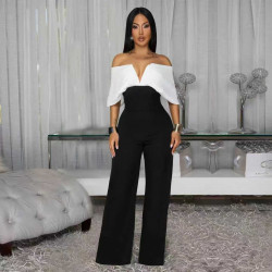 BLACK AND WHITE STRAP JUMPSUIT