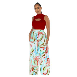 PRINTED PANT AND CROP 2PCS