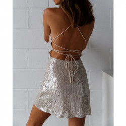 SEQUIN CRISS CROSS BACK DRESS