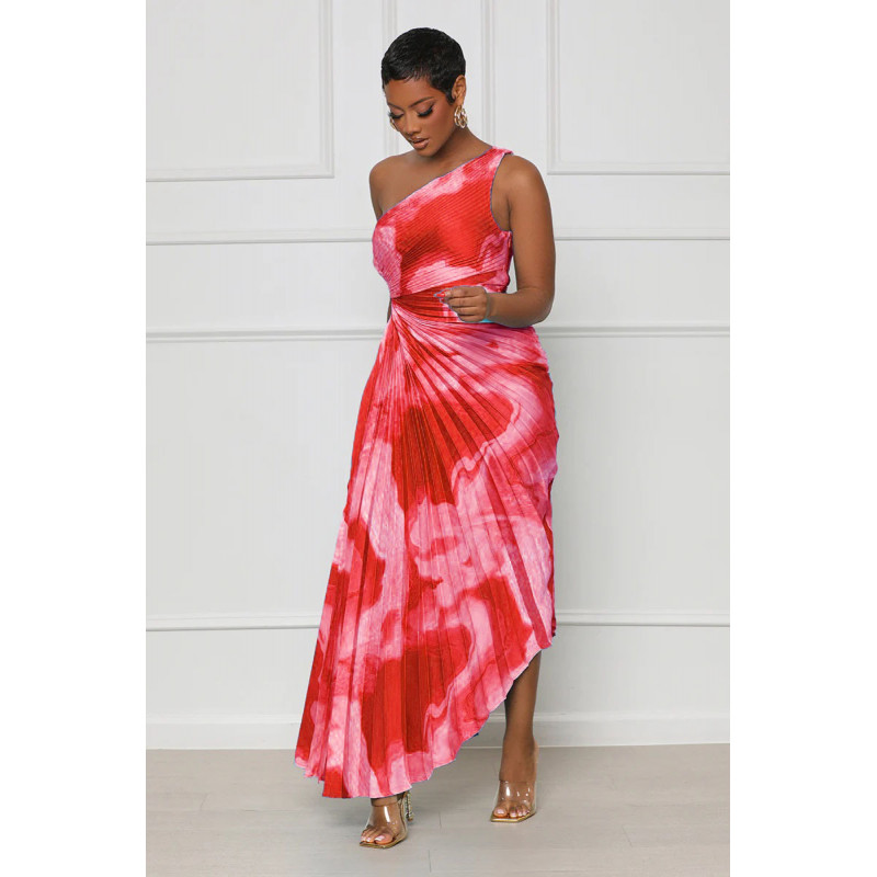 Tie Dye Off Shoulder Pleated Maxi Dress main image 0