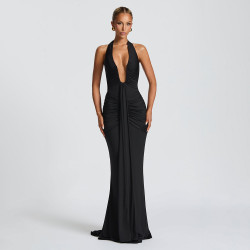 V-NECK DRAPPED LONG DRESS