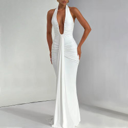 V-NECK DRAPPED LONG DRESS