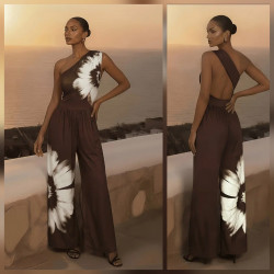 ONE-SHOULDER BROWN JUMPSUIT